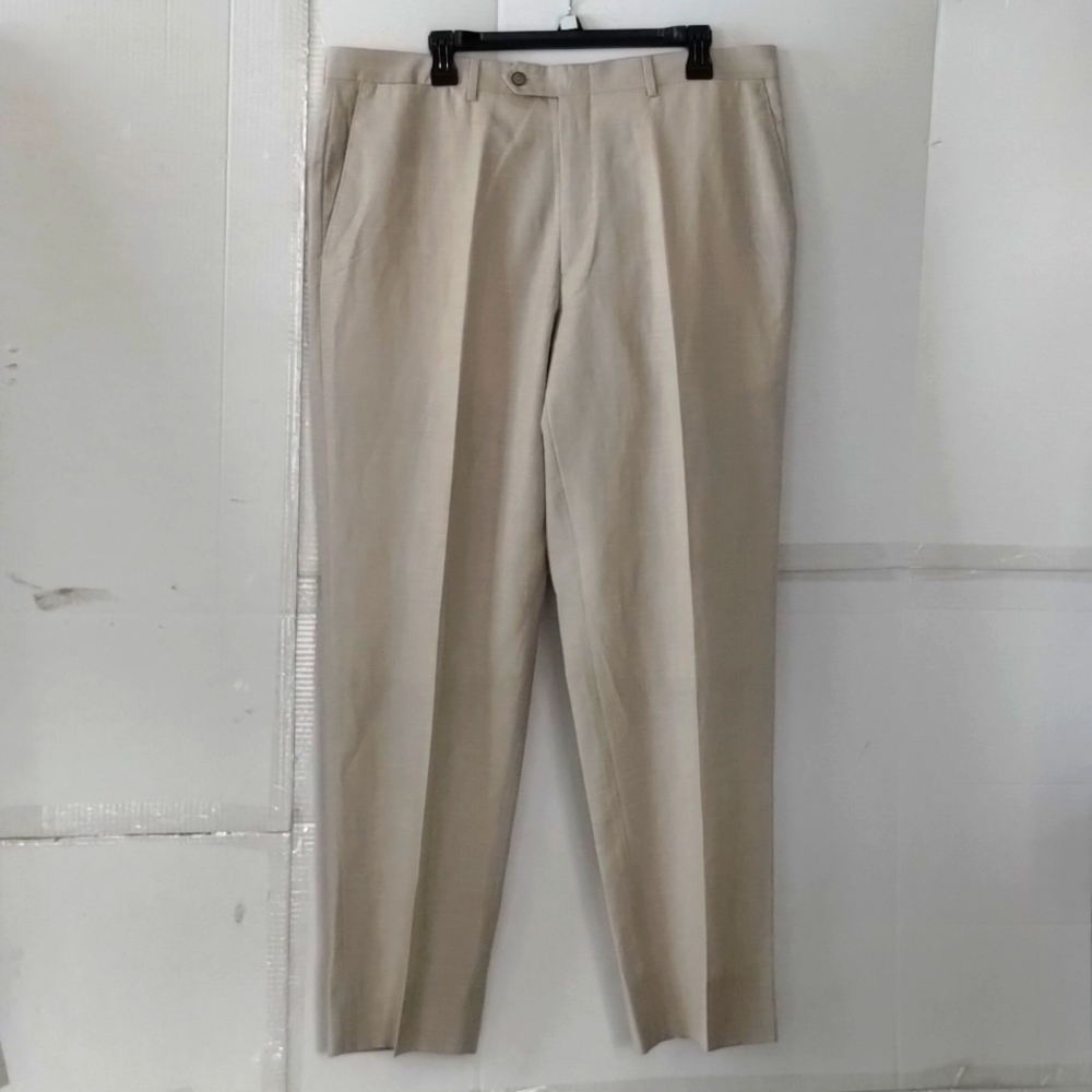 Hart Schaffner Marx Men's Tan Pants SZ 38 Wool Linen Textured Soft Comfy Career
